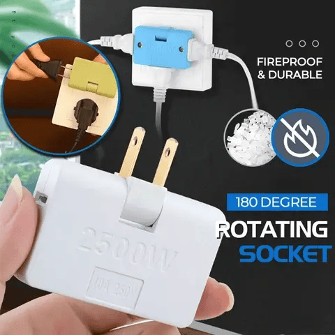 180 Degree Rotating Socket  3 in 1 Way Flat Wall Outlet
